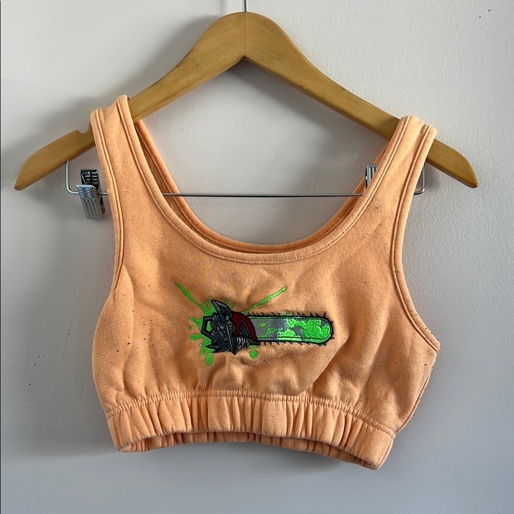 Chainsaw Man Anime Crop Top Peach Green Graphic Bralette Y2K Streetwear
